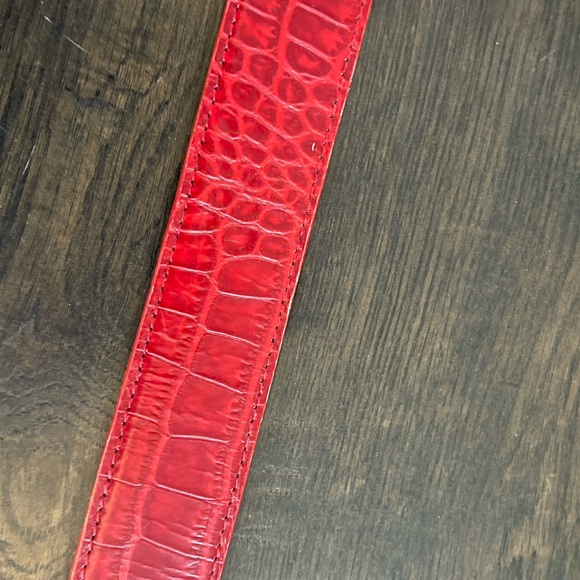 DRUH Belt Red Crocodile No Buckle Genuine Leather Crimson 36" - Picture 3 of 7